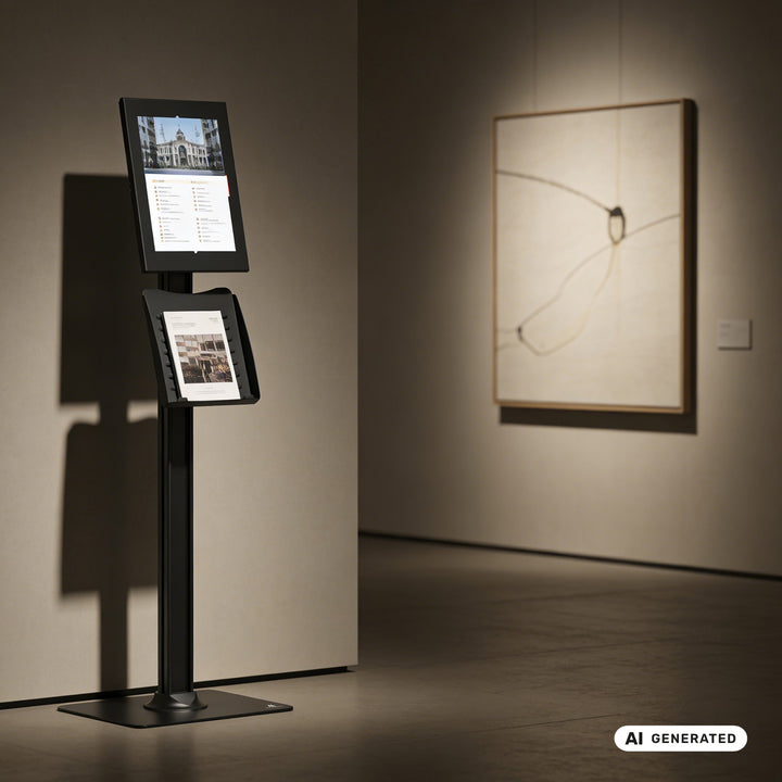 Maclean-reklameholder til tablet, med låsemekanisme. 12,4"-13", iPad Air/Pro, Samsung Tab S10+/S9+/S8+/S7+, 257x350x22 mm, MC-924 B