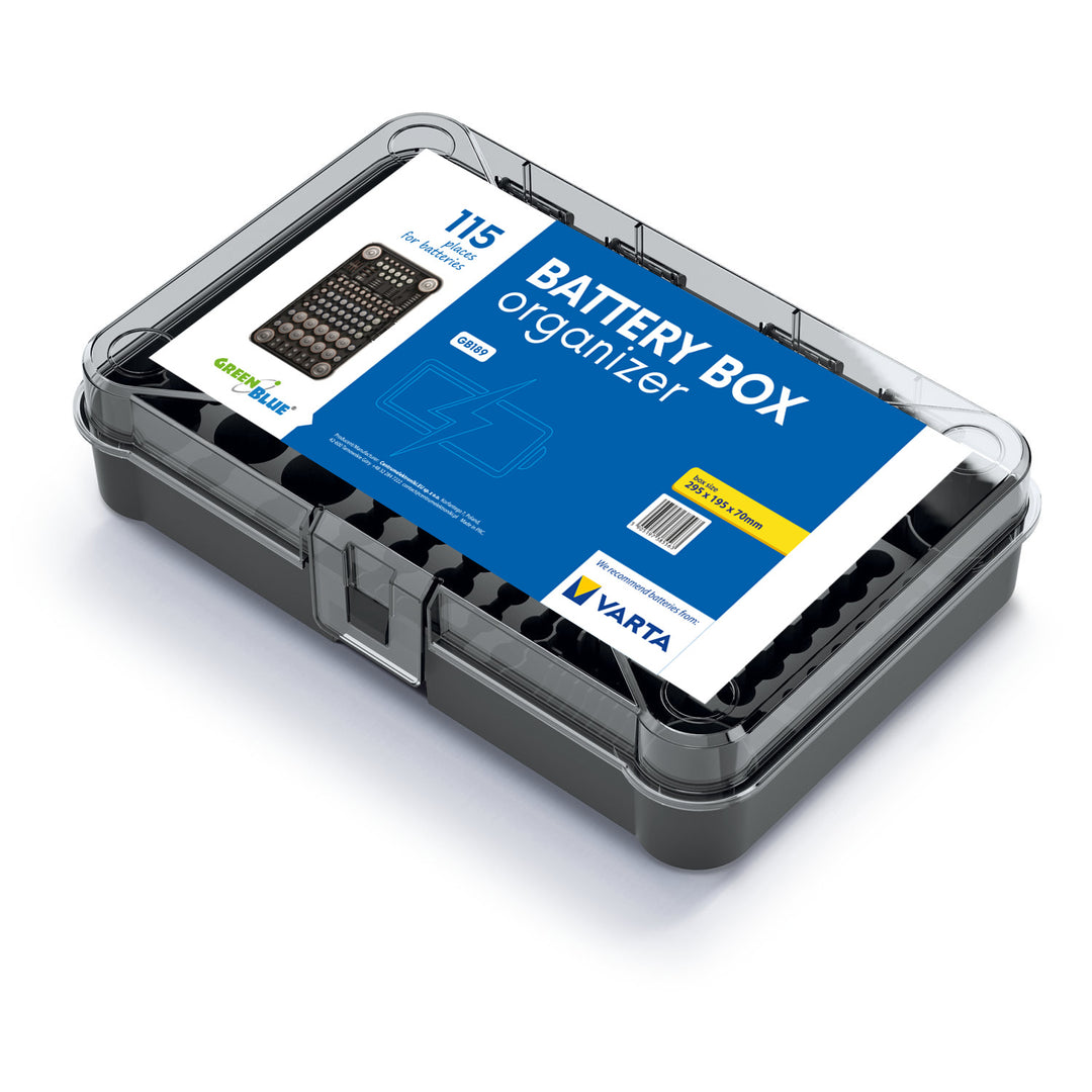 GreenBlue Varta Box GB189 batteriorganizer + 22x AA Varta Industrial-batterier + 25x AAA Varta Industrial-batterier