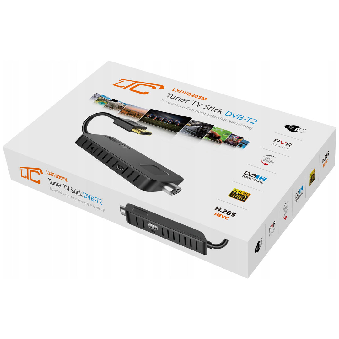 DVB-T2 LTC TV-tuner-stick til digitalt tv, Full HD 1080-kvalitet, TIMESHIFT-funktion, LXDVB213M