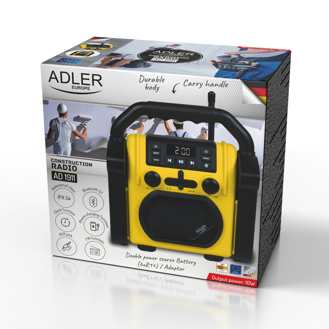 Adler byggepladsradio, Bluetooth 5.1, IPX 54, effekt 10 W, AD 1911