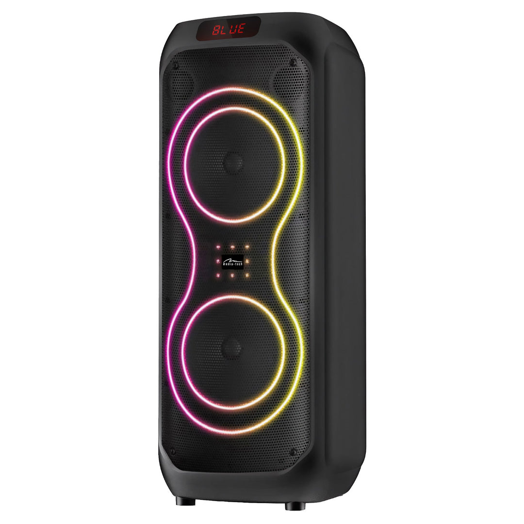 Stor Bluetooth-højttaler, 120 W RMS/1400 W PMPO, to 8" højttalere, equalizer, karaoke-funktion, MP3/microSD-kort, USB, AUX, BT 5.3+EDR, display, LED, indbygget batteri, fjernbetjening, MT3185