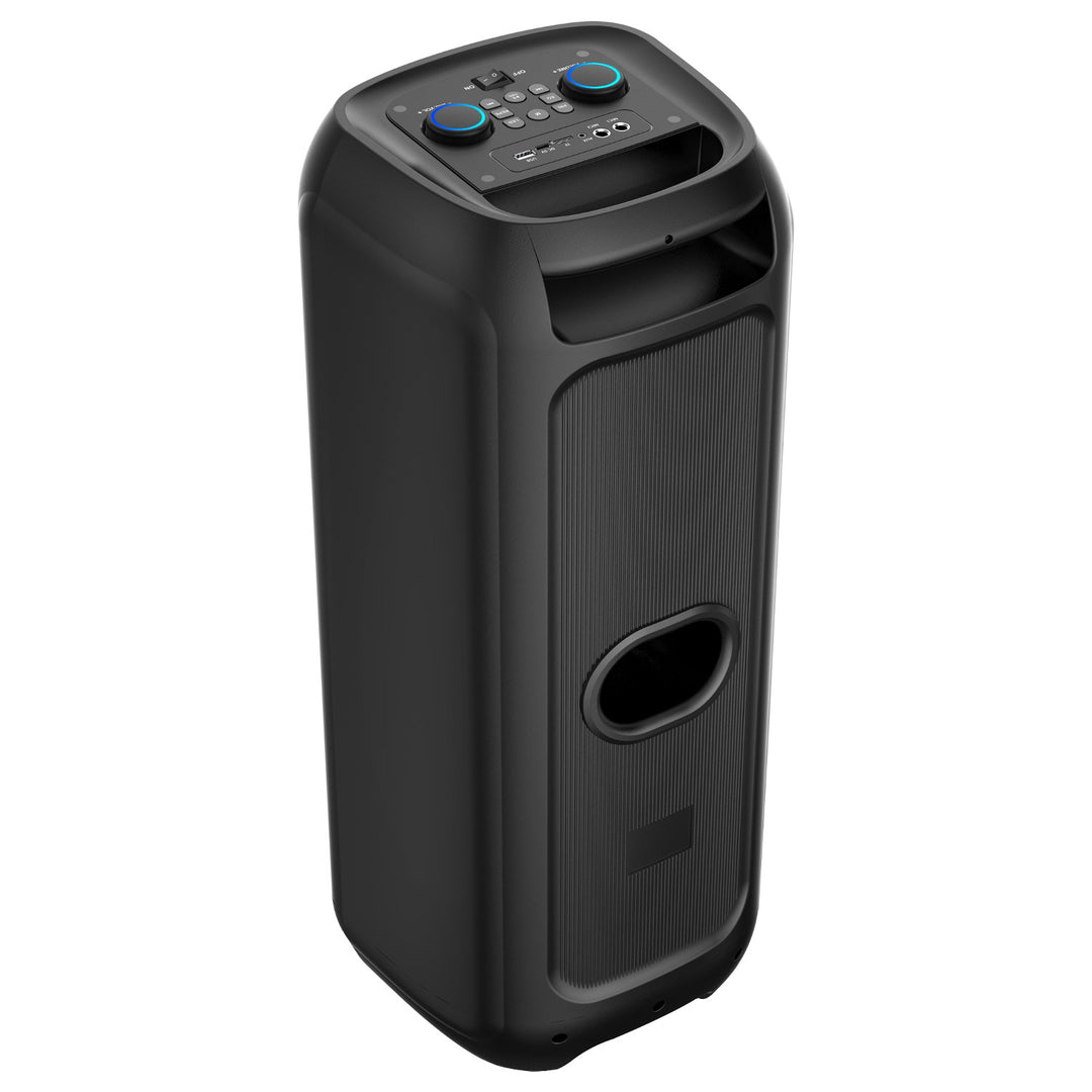 Stor Bluetooth-højttaler, 120 W RMS/1400 W PMPO, to 8" højttalere, equalizer, karaoke-funktion, MP3/microSD-kort, USB, AUX, BT 5.3+EDR, display, LED, indbygget batteri, fjernbetjening, MT3185