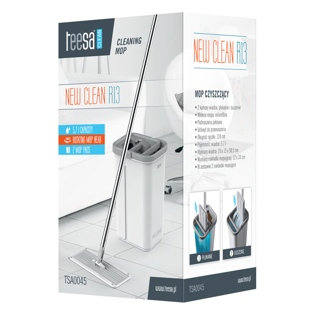 Teesa flad rengøringsmoppe, spand med to kamre, kapacitet 5,7 l, New Clean R13, Teesa