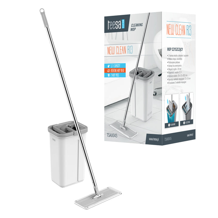 Teesa flad rengøringsmoppe, spand med to kamre, kapacitet 5,7 l, New Clean R13, Teesa