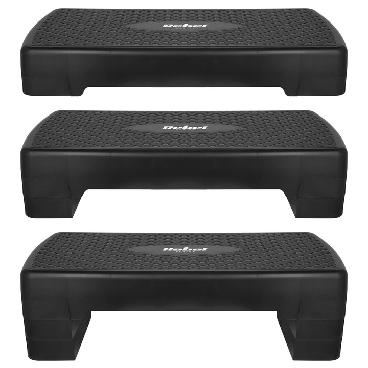 Aerobic- og fitness-step Rebel Active, 3 trin, 68 cm, sort, RBA-3227-BK