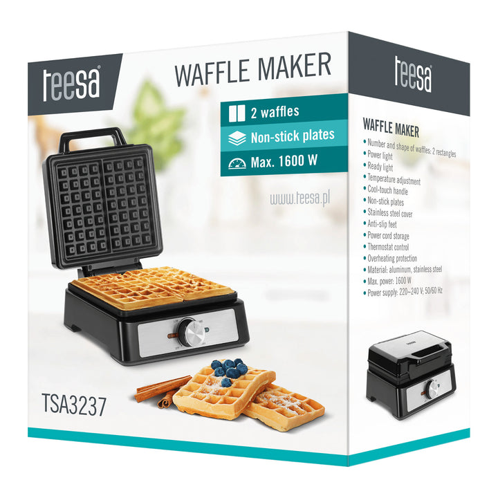 Teesa vaffeljern, til 2 vafler, effekt 1600 W, effektregulering, TSA3237
