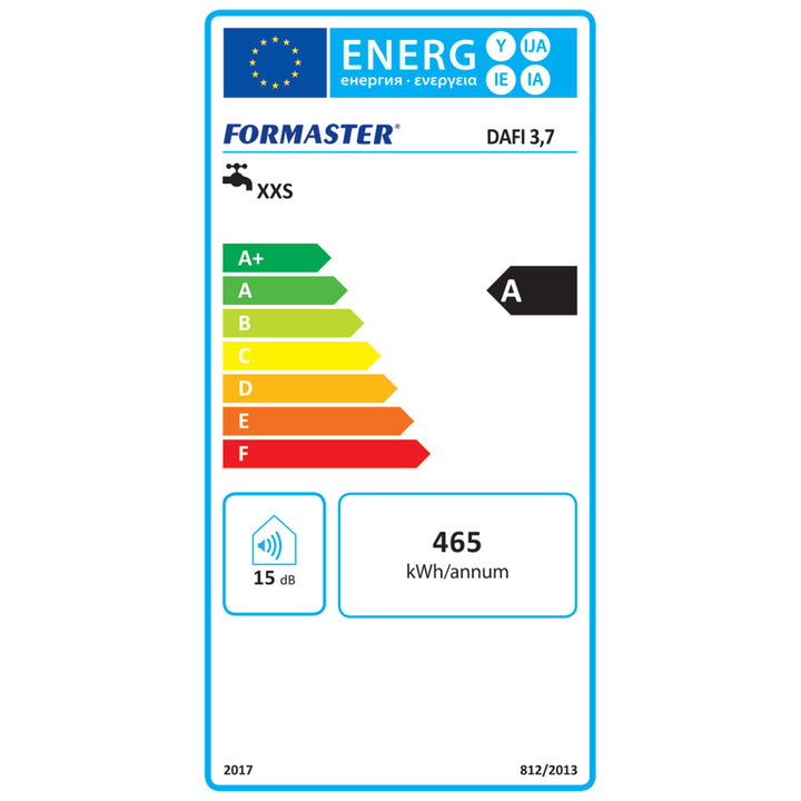 Dafi gennemstrømningsvandvarmer, til montering under håndvask, med tilslutning, 3,7 kW, 230 V