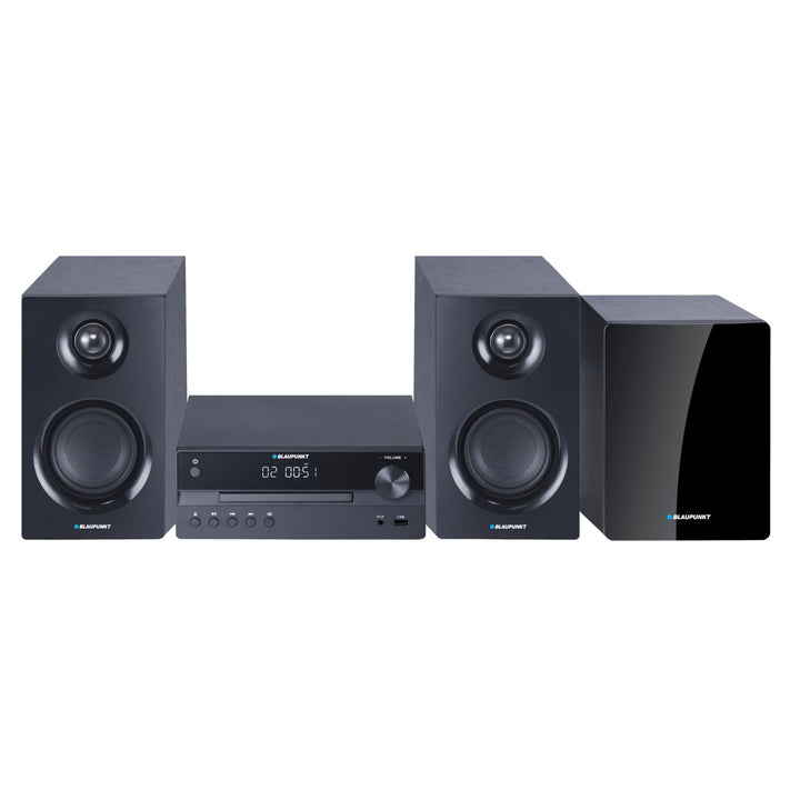 Blaupunkt-mikroanlæg, 240 W, HDMI/CD/USB/FM/BT/PLL, parametrisk equalizer, LED-display, ur- og vækkefunktion, sort, MS55SUB