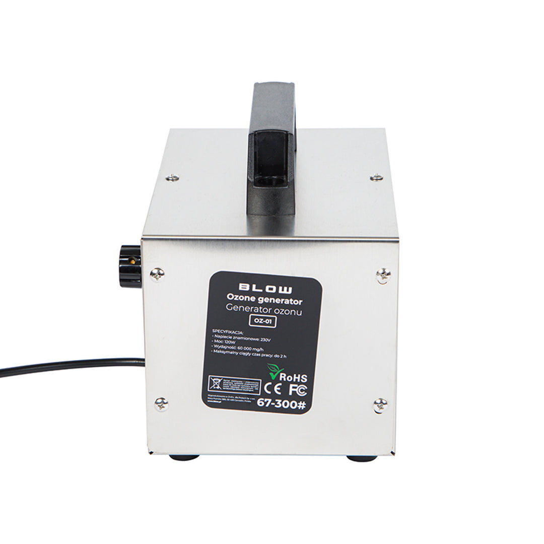 Blow ozonegenerator, kapacitet 60000 mg/h, effekt 120W, lavt strømforbrug, lang ledning, justerbar driftstid, 4 ozoniseringsplader, 67-300#