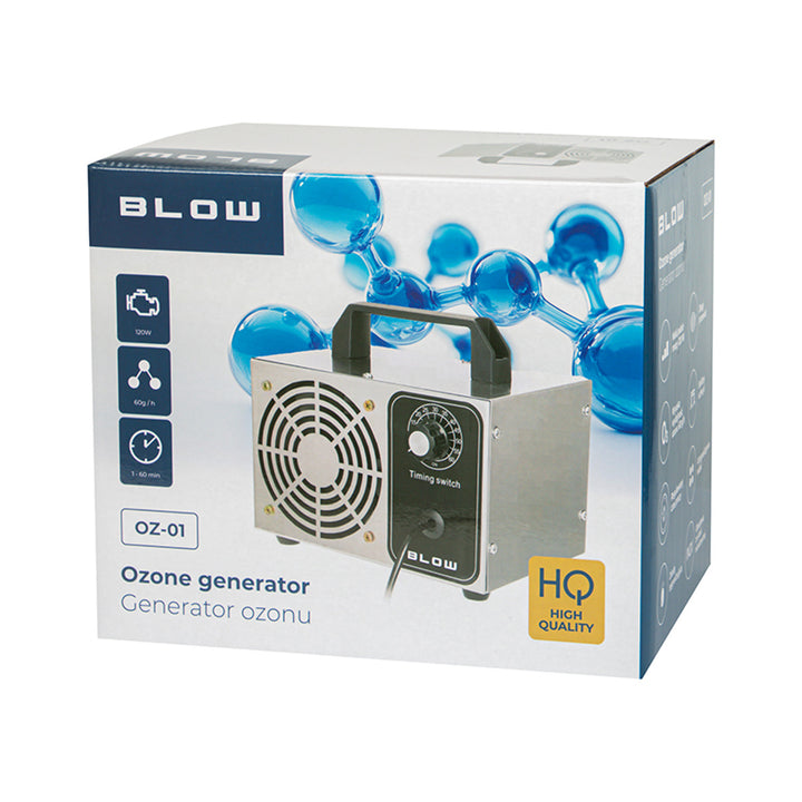 Blow ozonegenerator, kapacitet 60000 mg/h, effekt 120W, lavt strømforbrug, lang ledning, justerbar driftstid, 4 ozoniseringsplader, 67-300#