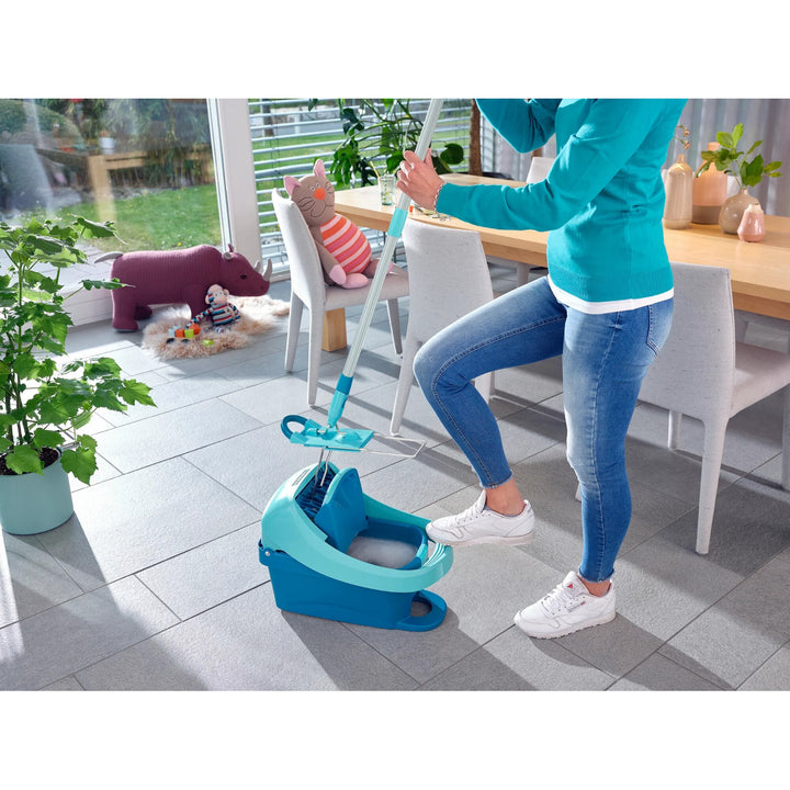 Leifheit Profi-sæt, moppe og spand på hjul, fodbetjent udvridning, nem tømning, rumindhold 8 l, Micro Duo-moppepude, 55096