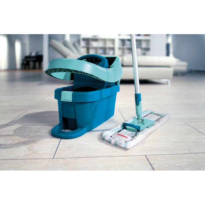 Leifheit Profi-sæt, moppe og spand på hjul, fodbetjent udvridning, nem tømning, rumindhold 8 l, Micro Duo-moppepude, 55096