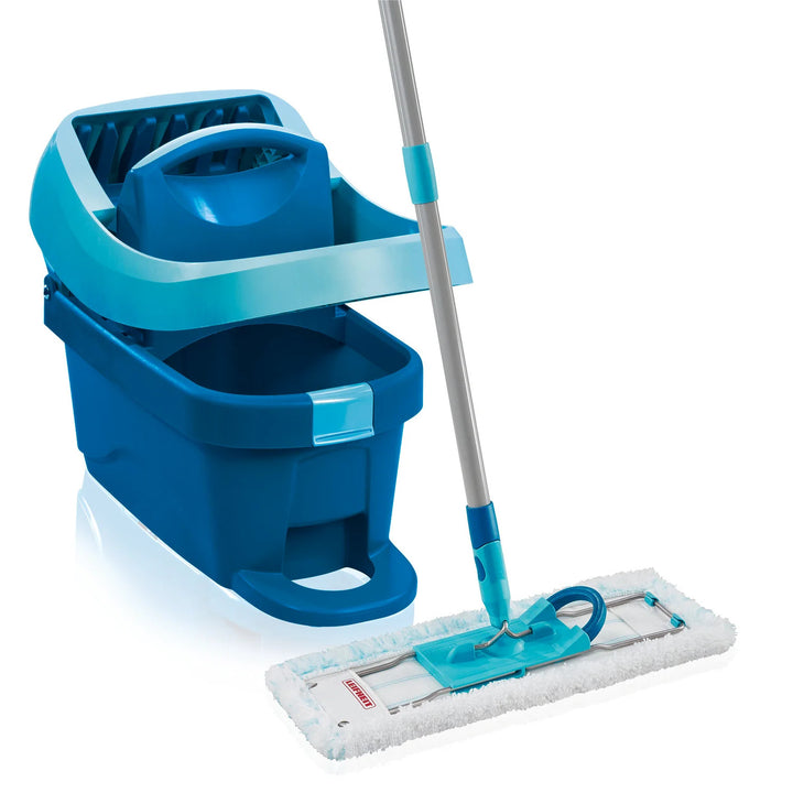 Leifheit Profi-sæt, moppe og spand på hjul, fodbetjent udvridning, nem tømning, rumindhold 8 l, Micro Duo-moppepude, 55096