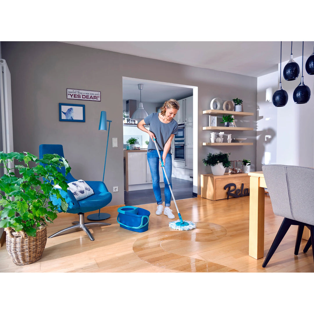 Leifheit Clean Twist-sæt, roterende moppe og spand, justerbar skaftlængde, spandens rumfang 6 l, Micro duo-moppepude, 52101