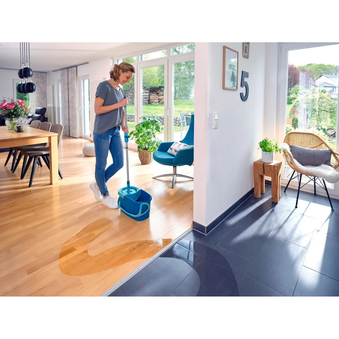 Leifheit Clean Twist-sæt, roterende moppe og spand, justerbar skaftlængde, spandens rumfang 6 l, Micro duo-moppepude, 52101