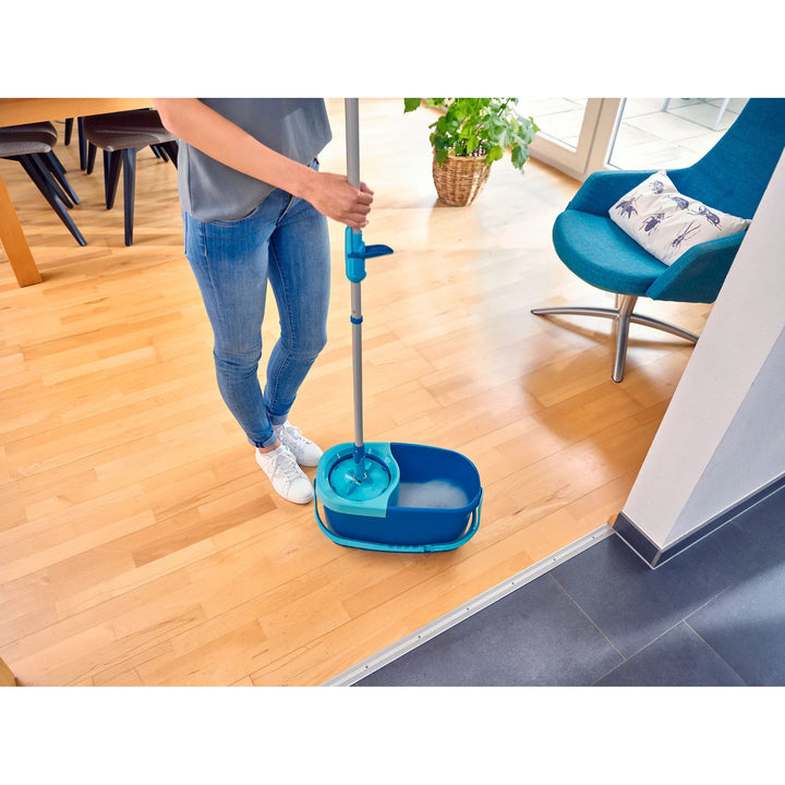 Leifheit Clean Twist-sæt, roterende moppe og spand, justerbar skaftlængde, spandens rumfang 6 l, Micro duo-moppepude, 52101