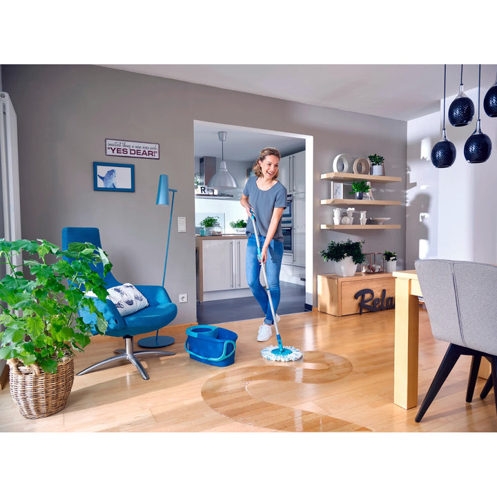 Leifheit Clean Twist-sæt, roterende moppe og spand, justerbar skaftlængde, spandens rumfang 6 l, Micro duo-moppepude, 52101