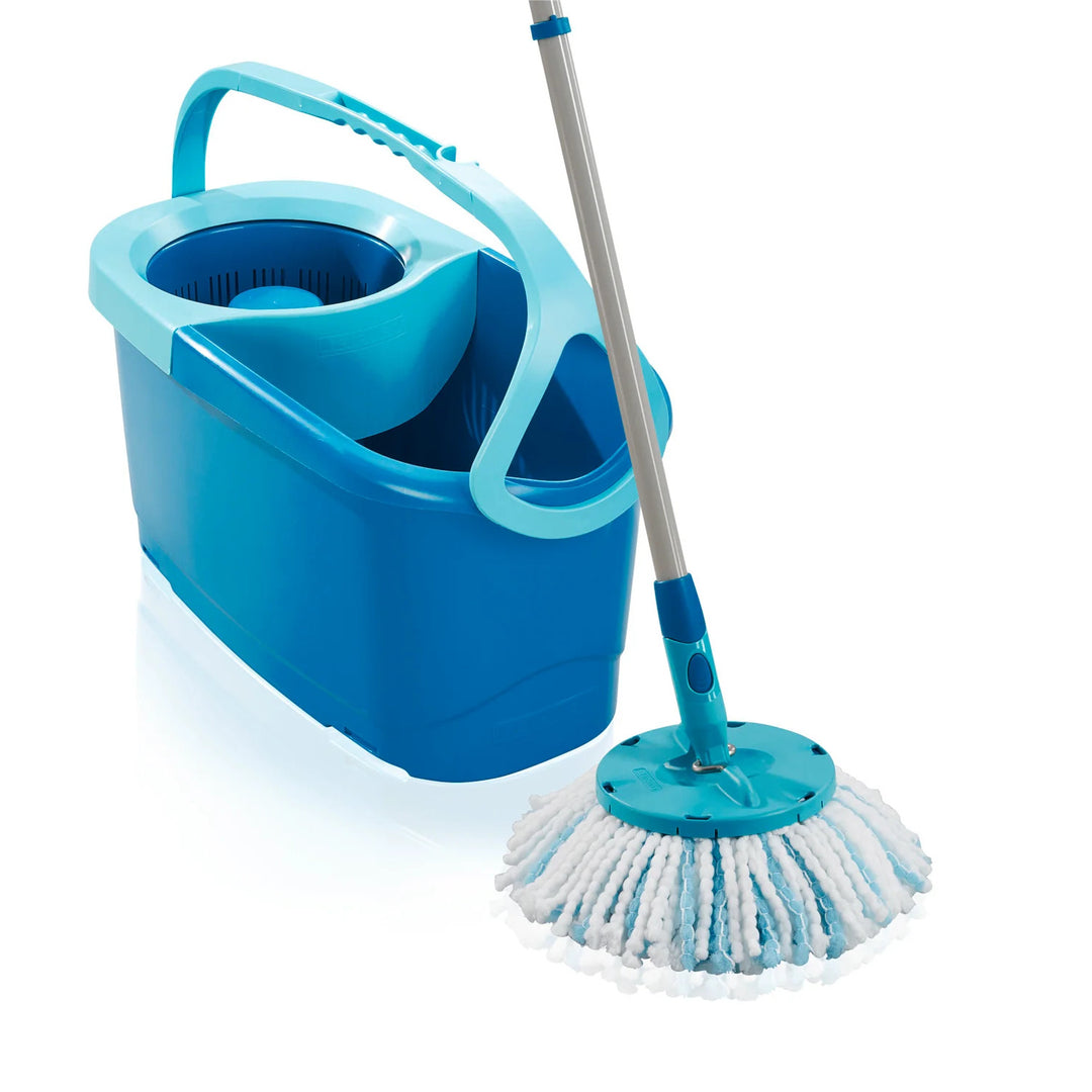 Leifheit Clean Twist-sæt, roterende moppe og spand, justerbar skaftlængde, spandens rumfang 6 l, Micro duo-moppepude, 52101