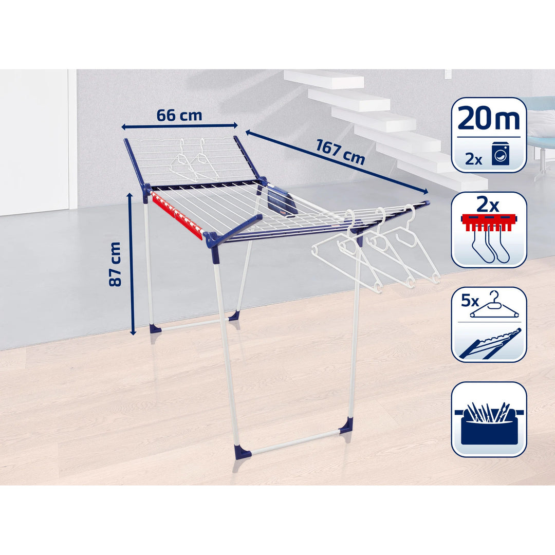 Pegasus 200 Solid Comfort tørrestativ fra Leifheit, snorelængde 20 m, skridsikre ben, vejrbestandig, 2 tøjklemmer, 81516