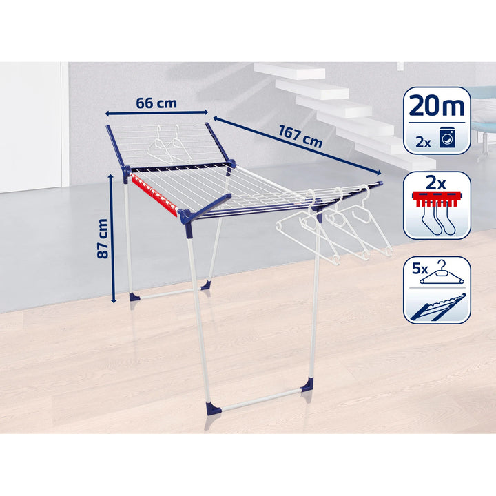 Pegasus 200 Solid tørrestativ fra Leifheit, snorelængde 20 m, stabile parallelle ben, vejrbestandig, 2 tøjklemmer, 81520
