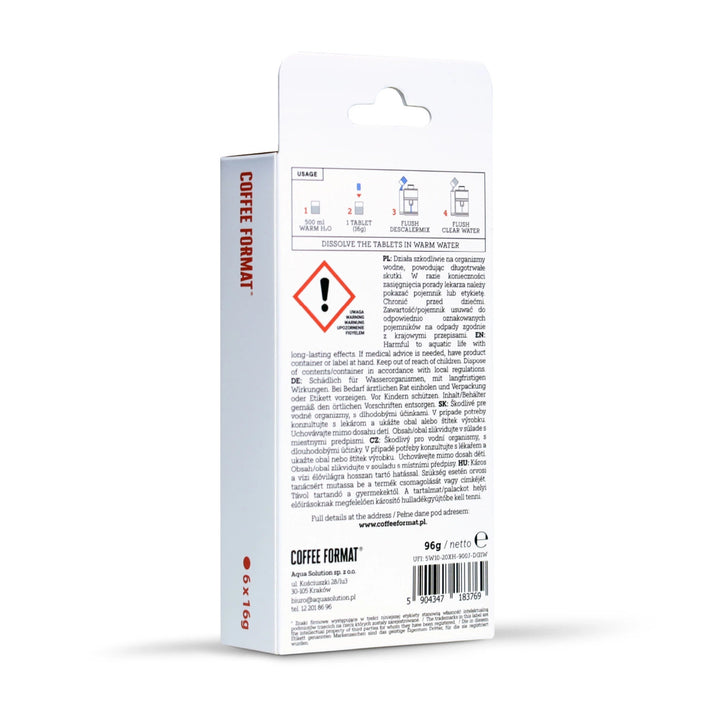 Tabletter til afkalkning af kaffemaskiner, Coffee Format Descaler Tab+ 6x16g