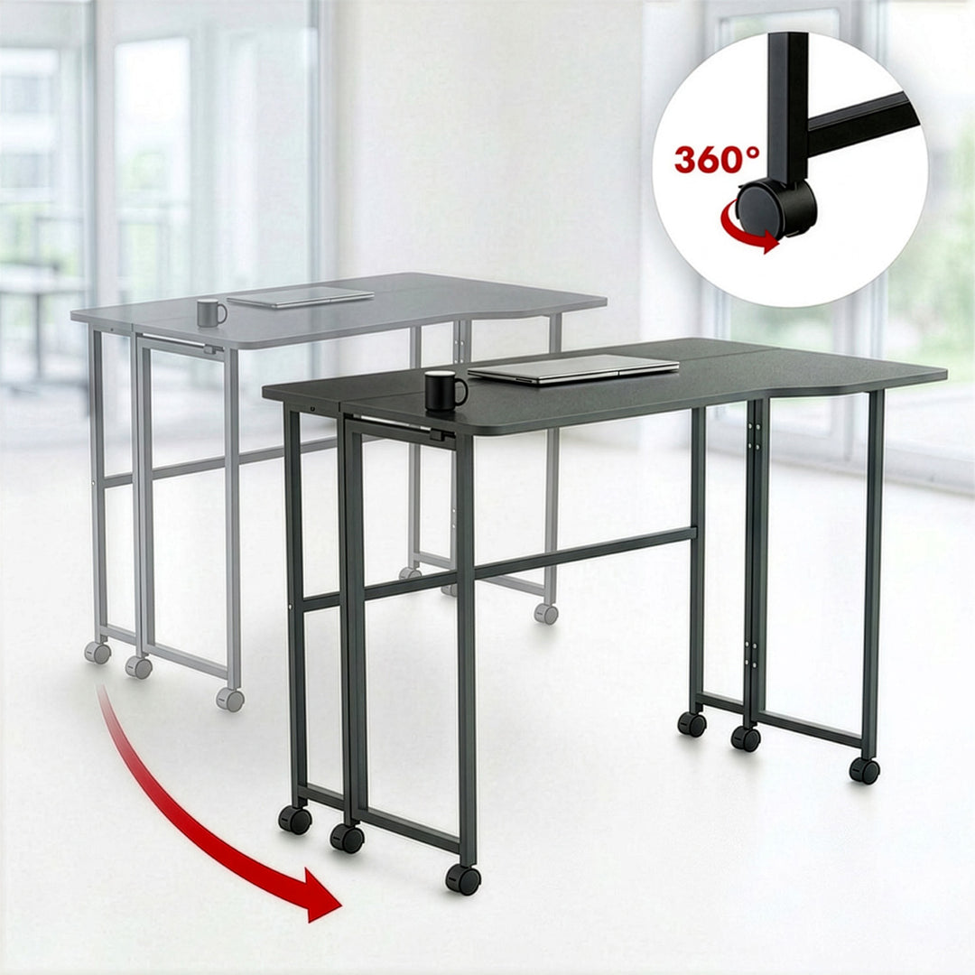 Maclean sammenklappeligt skrivebord, sort, på hjul, 100 x 65 cm, maks. 50 kg, vinklet, L-formet, MC-1250 L/B