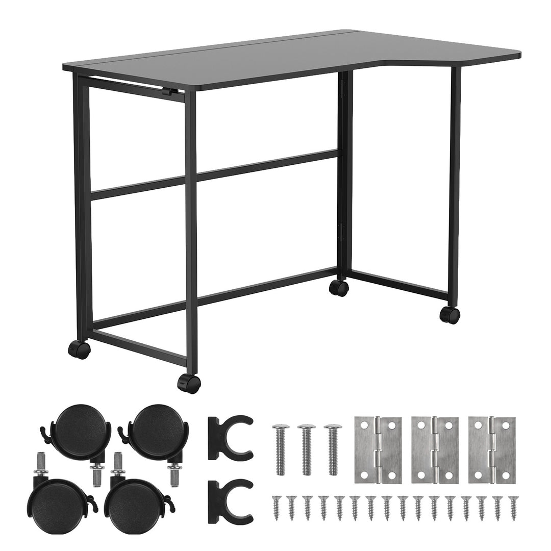 Maclean sammenklappeligt skrivebord, sort, på hjul, 100 x 65 cm, maks. 50 kg, vinklet, L-formet, MC-1250 L/B