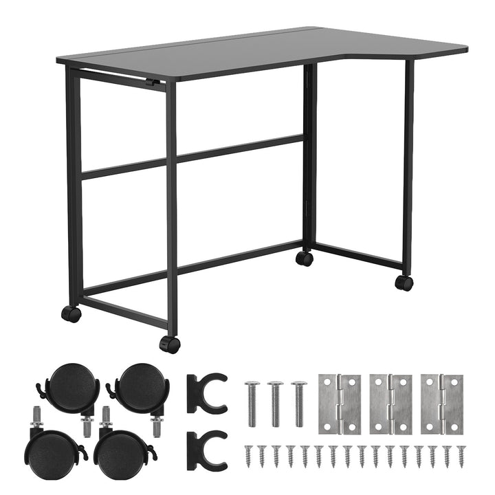 Maclean sammenklappeligt skrivebord, sort, på hjul, 100 x 65 cm, maks. 50 kg, vinklet, L-formet, MC-1250 L/B