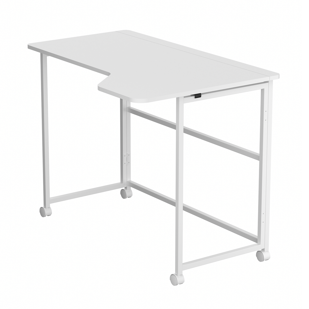 Maclean sammenklappeligt skrivebord, hvidt, på hjul, 100 x 65 cm, maks. 50 kg, vinklet, L-formet, MC-1250 L/W