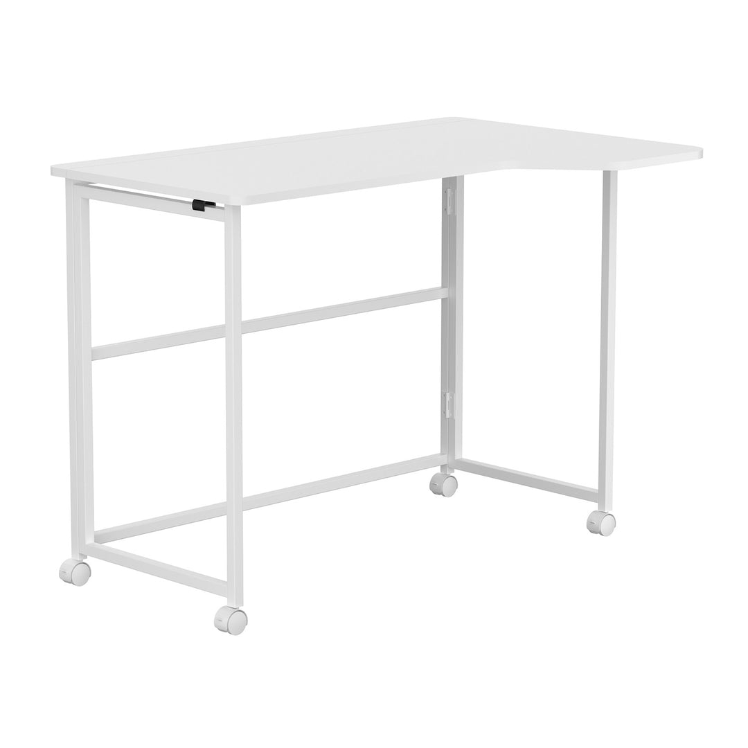 Maclean sammenklappeligt skrivebord, hvidt, på hjul, 100 x 65 cm, maks. 50 kg, vinklet, L-formet, MC-1250 L/W