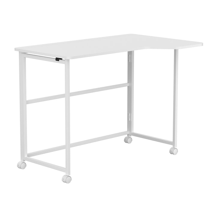 Maclean sammenklappeligt skrivebord, hvidt, på hjul, 100 x 65 cm, maks. 50 kg, vinklet, L-formet, MC-1250 L/W