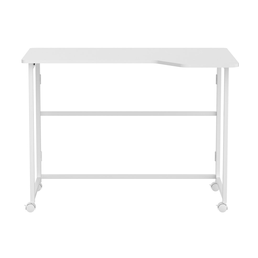 Maclean sammenklappeligt skrivebord, hvidt, på hjul, 100 x 65 cm, maks. 50 kg, vinklet, L-formet, MC-1250 L/W