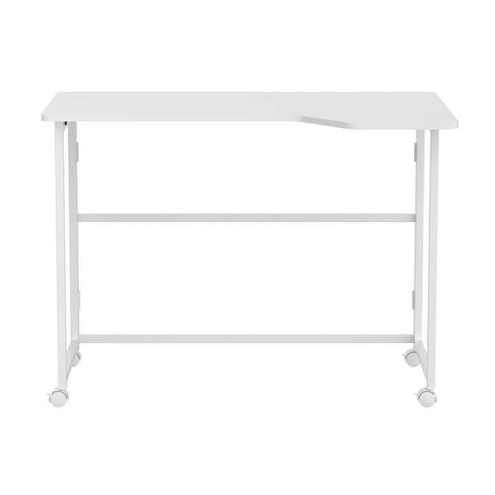 Maclean sammenklappeligt skrivebord, hvidt, på hjul, 100 x 65 cm, maks. 50 kg, vinklet, L-formet, MC-1250 L/W