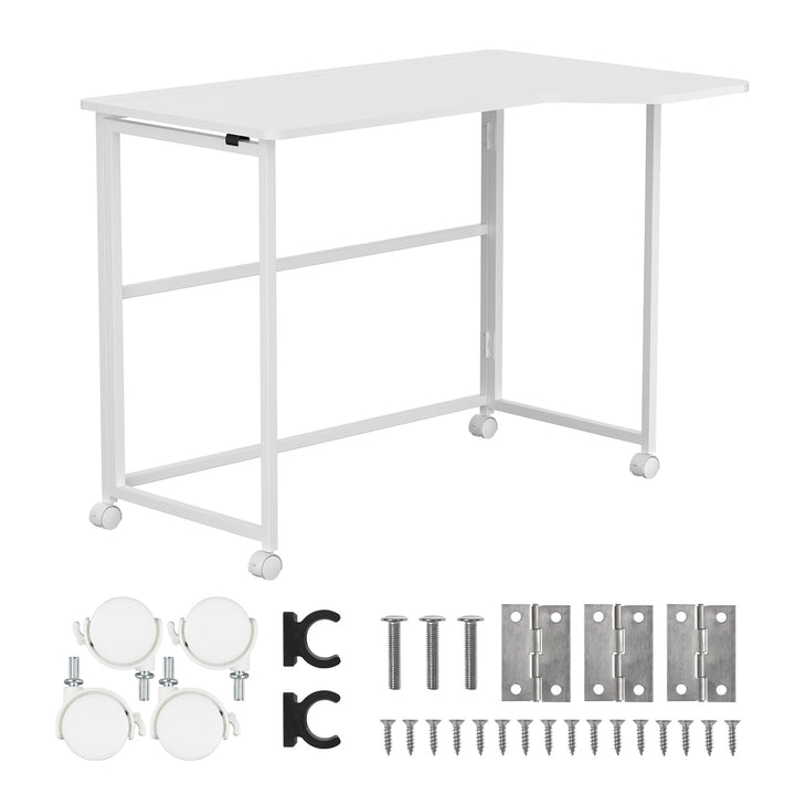 Maclean sammenklappeligt skrivebord, hvidt, på hjul, 100 x 65 cm, maks. 50 kg, vinklet, L-formet, MC-1250 L/W