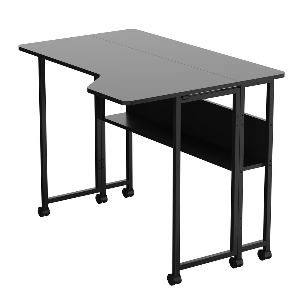 Maclean sammenklappeligt skrivebord/bord, sort, på hjul, 100 x 73 cm, maks. 50 kg, vinklet, L-formet, MC-126 L/B