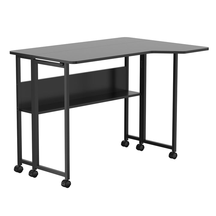 Maclean sammenklappeligt skrivebord/bord, sort, på hjul, 100 x 73 cm, maks. 50 kg, vinklet, L-formet, MC-126 L/B