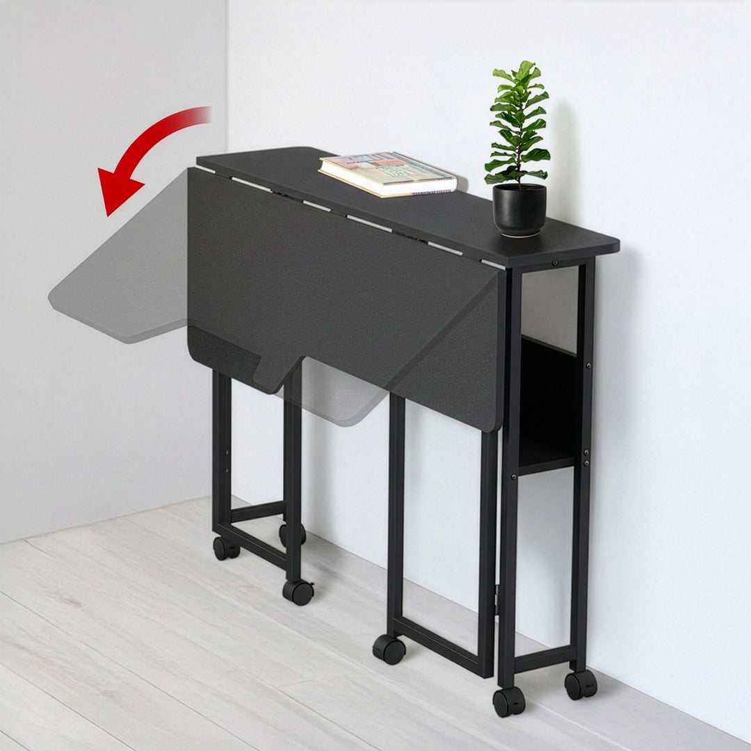 Maclean sammenklappeligt skrivebord/bord, sort, på hjul, 100 x 73 cm, maks. 50 kg, vinklet, L-formet, MC-126 L/B
