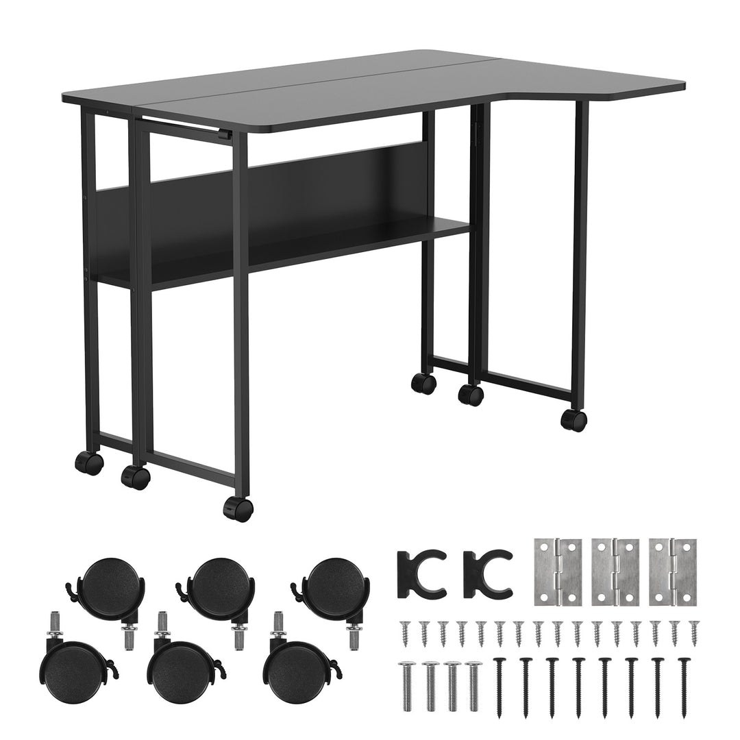 Maclean sammenklappeligt skrivebord/bord, sort, på hjul, 100 x 73 cm, maks. 50 kg, vinklet, L-formet, MC-126 L/B