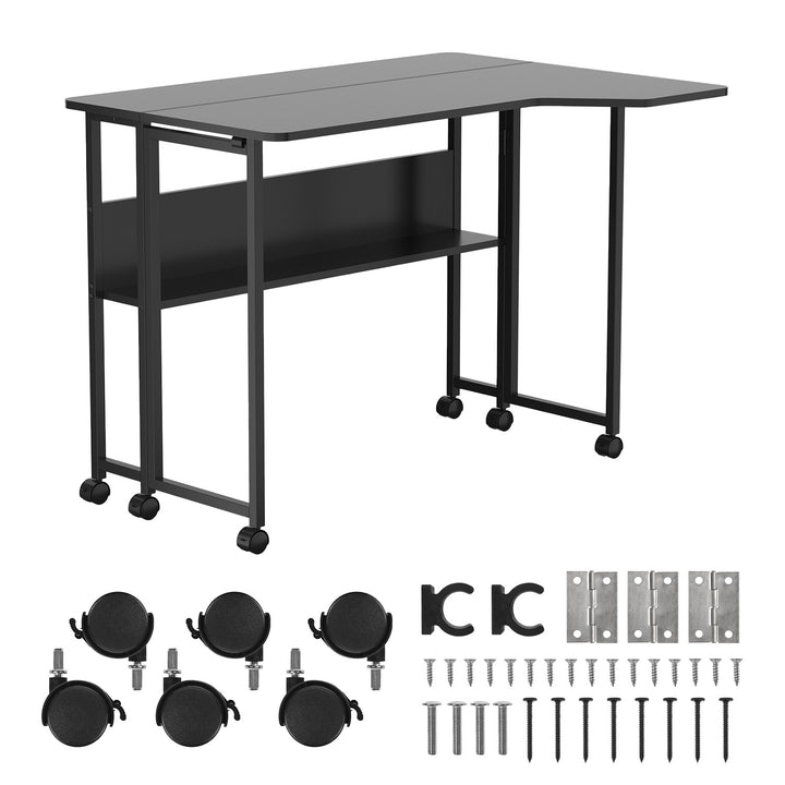 Maclean sammenklappeligt skrivebord/bord, sort, på hjul, 100 x 73 cm, maks. 50 kg, vinklet, L-formet, MC-126 L/B