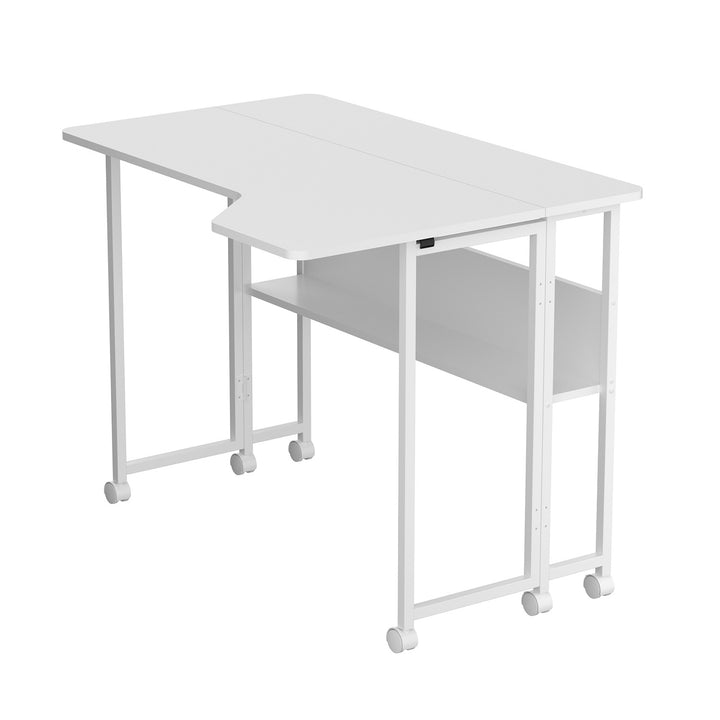 Maclean sammenklappeligt skrivebord/bord, hvidt, på hjul, 100 x 73 cm, maks. 50 kg, vinklet, L-formet, MC-126 L/W