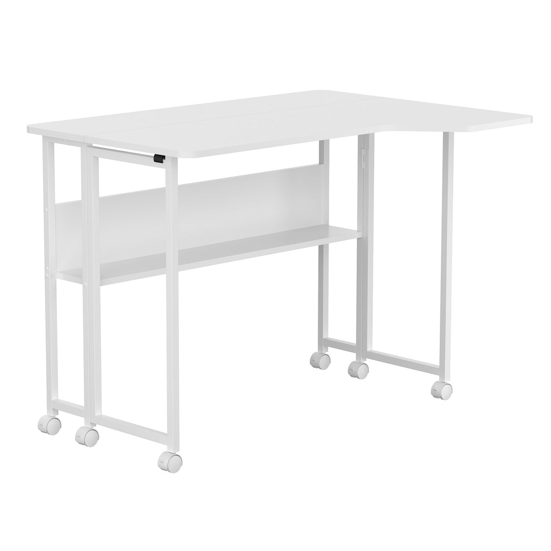 Maclean sammenklappeligt skrivebord/bord, hvidt, på hjul, 100 x 73 cm, maks. 50 kg, vinklet, L-formet, MC-126 L/W