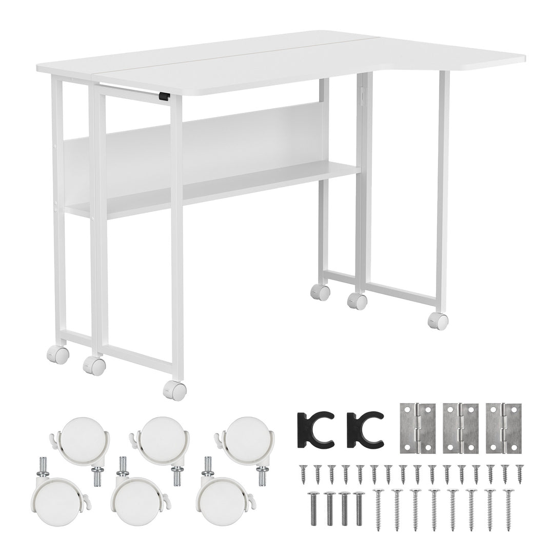 Maclean sammenklappeligt skrivebord/bord, hvidt, på hjul, 100 x 73 cm, maks. 50 kg, vinklet, L-formet, MC-126 L/W