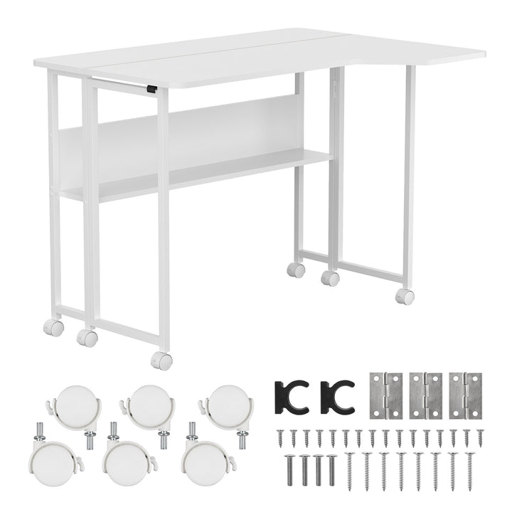 Maclean sammenklappeligt skrivebord/bord, hvidt, på hjul, 100 x 73 cm, maks. 50 kg, vinklet, L-formet, MC-126 L/W