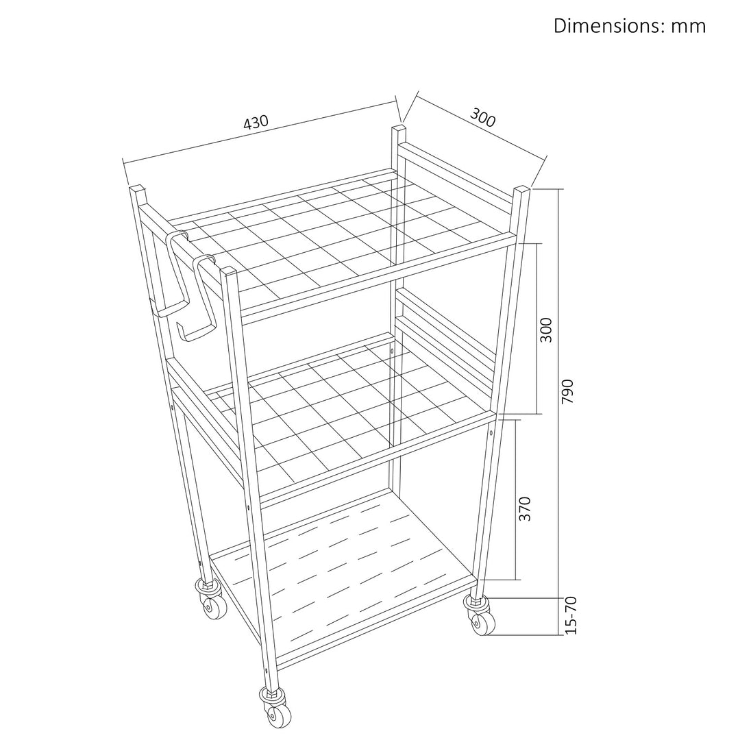 Maclean mobil stativ/vogn til haveværktøj, sort, mål 43x30x79 cm, maks. 20 kg, MC-138
