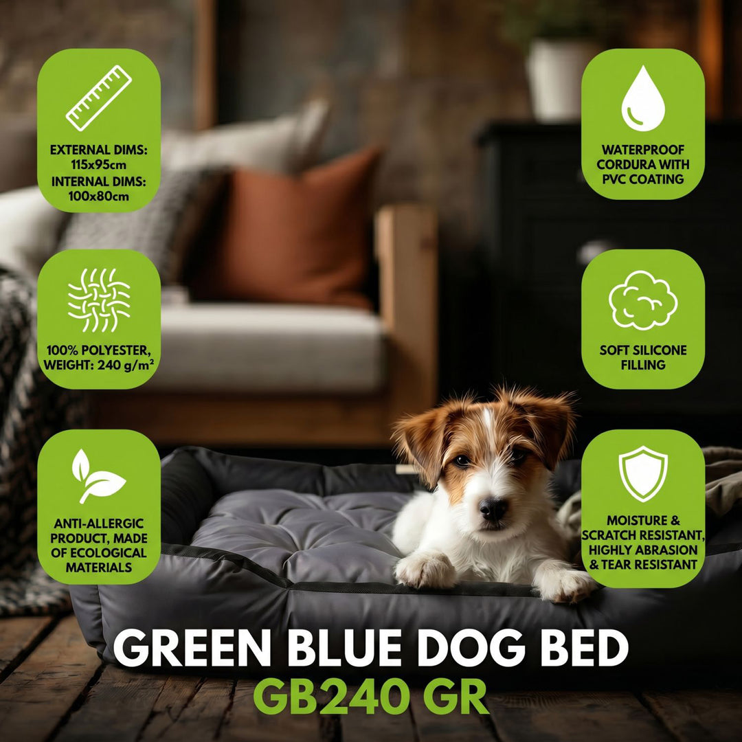 GreenBlue-hundehule, mørkegrå, rektangulær, ydre mål 115 x 95 cm, indvendige mål 100 x 80 cm GB240 GR