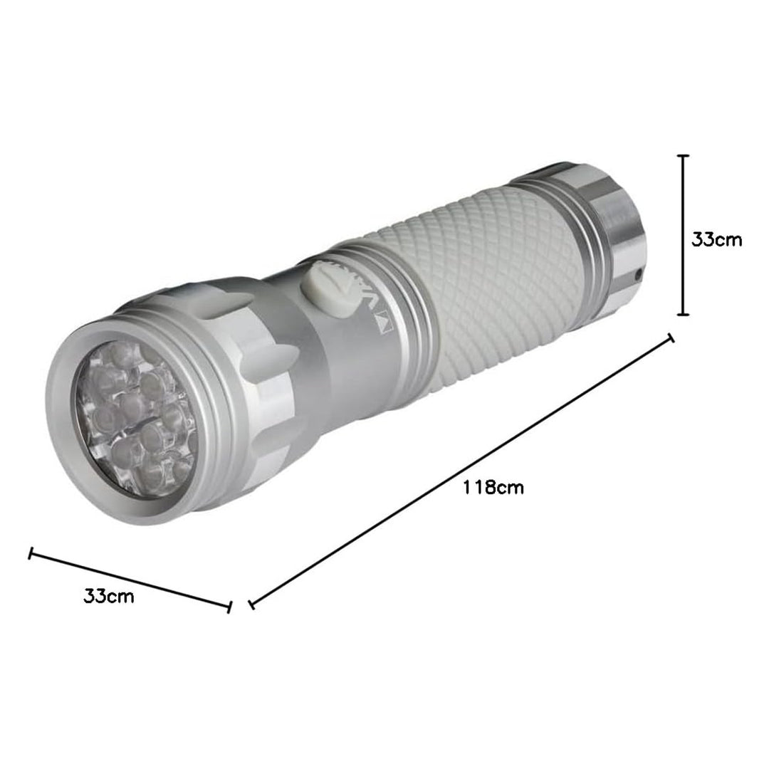 UV-LED-lommelygte 15638 i aluminium, UV-bølgelængde 395–400 nm, Multi LED-teknologi + Varta-batterier medfølger
