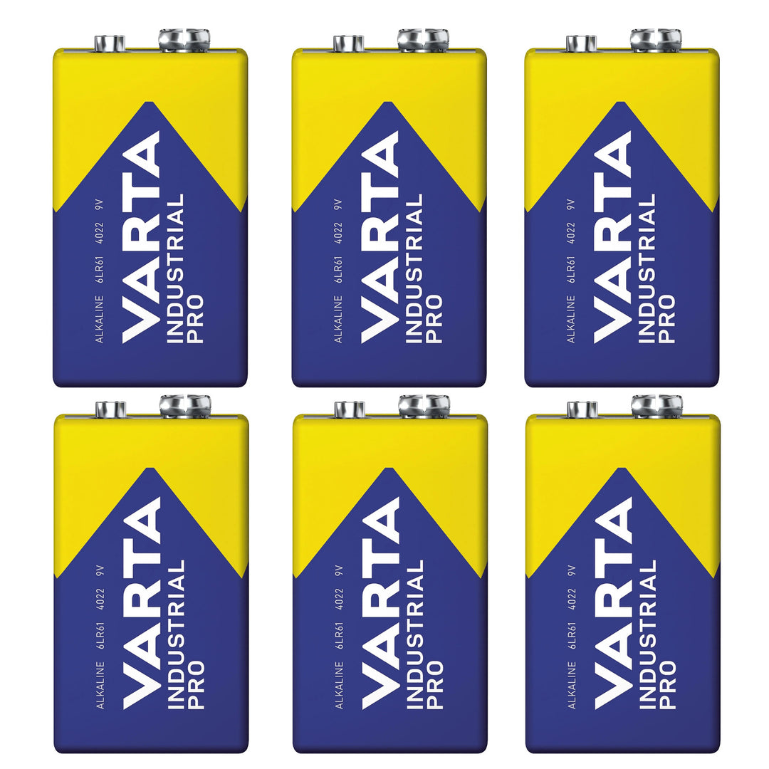 6 stk. R9V R-9 6LR61 9V R-9 alkalibatterier fra Varta Industrial Pro