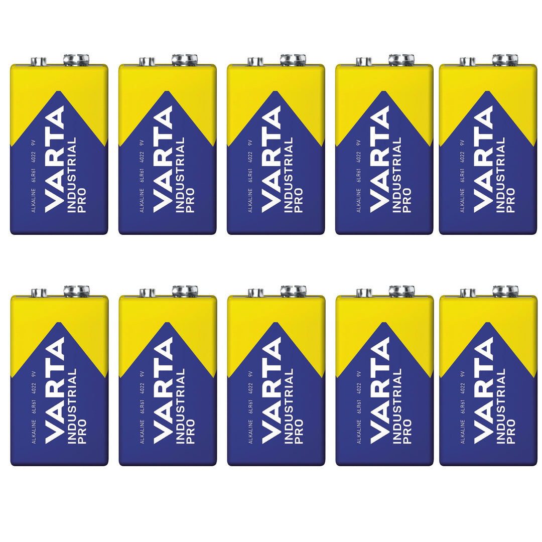 10 stk. R9V R-9 6LR61 9V R-9 alkalibatterier fra Varta Industrial Pro