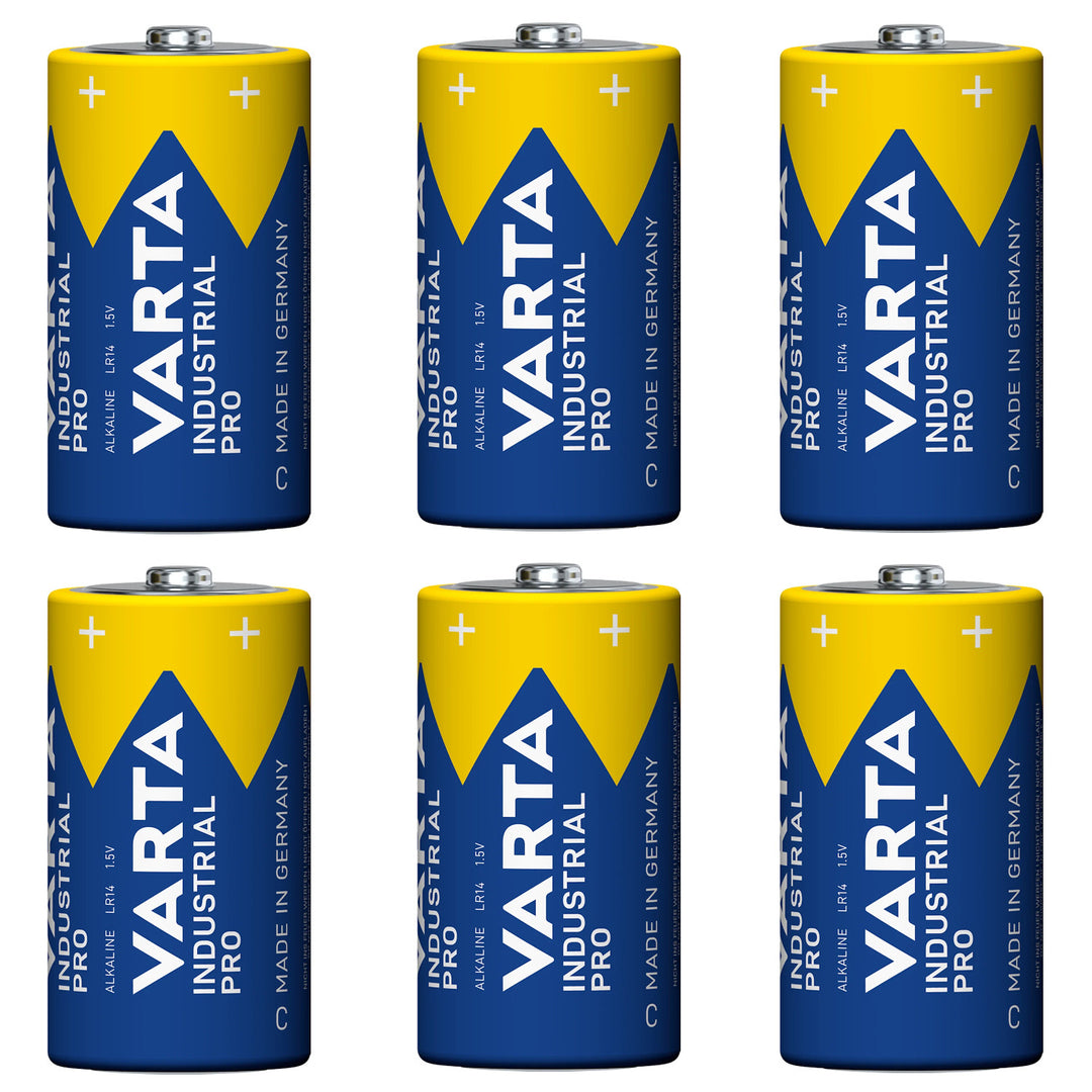 6 stk. R-14 LR14 C 1,5 V alkalibatterier fra Varta Industrial Pro