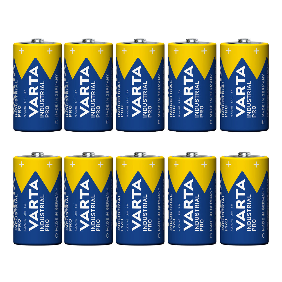 10 stk. R-14 LR14 C 1,5 V alkalibatterier fra Varta Industrial Pro